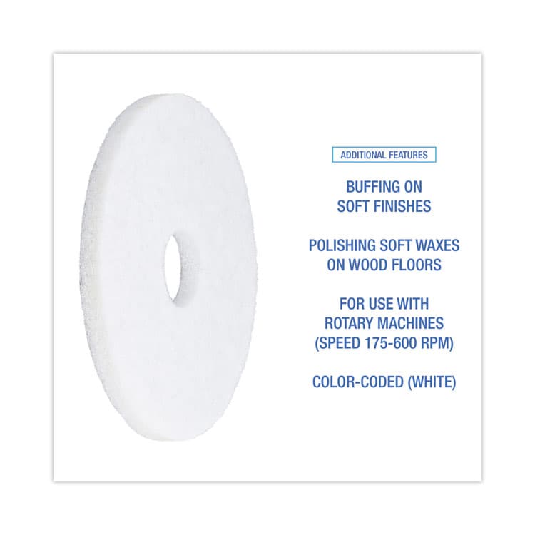 BOARDWALK Polishing Floor Pads, 14" Diameter, White, 5/Carton (BWK4014WHI) thumbnail 4