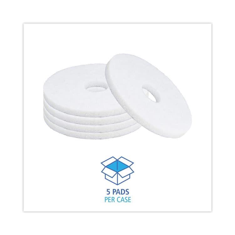 BOARDWALK Polishing Floor Pads, 14" Diameter, White, 5/Carton (BWK4014WHI) thumbnail 3
