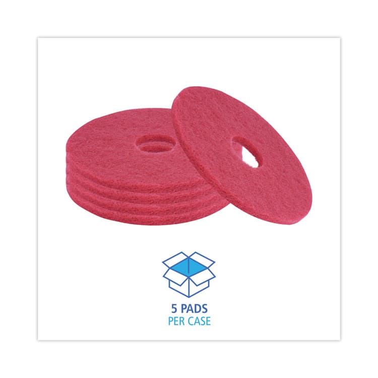 BOARDWALK Buffing Floor Pads, 14" Diameter, Red, 5/Carton (BWK4014RED) thumbnail 3