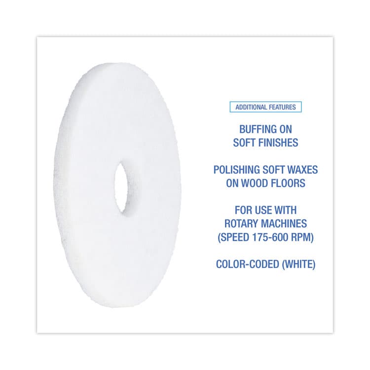 BOARDWALK Polishing Floor Pads, 13" Diameter, White, 5/Carton (BWK4013WHI) thumbnail 4