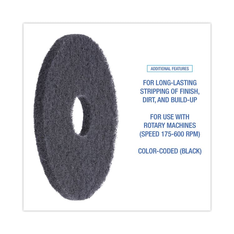 BOARDWALK Stripping Floor Pads, 13" Diameter, Black, 5/Carton (BWK4013BLA) thumbnail 4