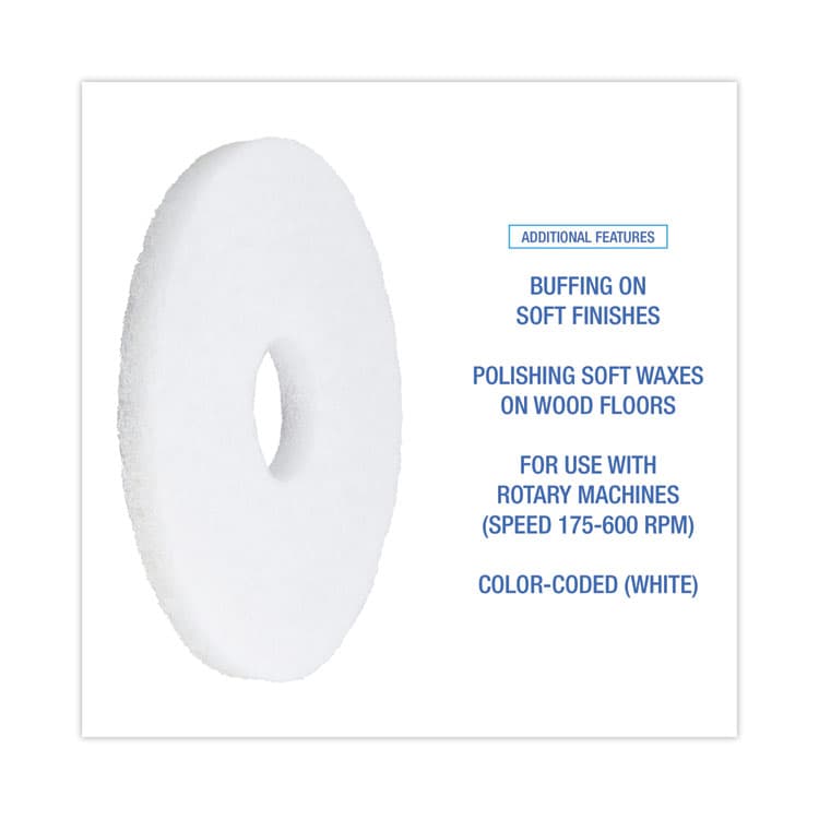 BOARDWALK Polishing Floor Pads, 12" Diameter, White, 5/Carton (BWK4012WHI) thumbnail 4