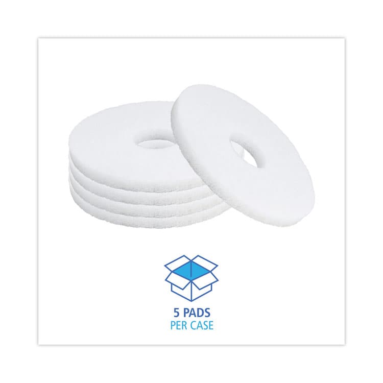 BOARDWALK Polishing Floor Pads, 12" Diameter, White, 5/Carton (BWK4012WHI) thumbnail 3