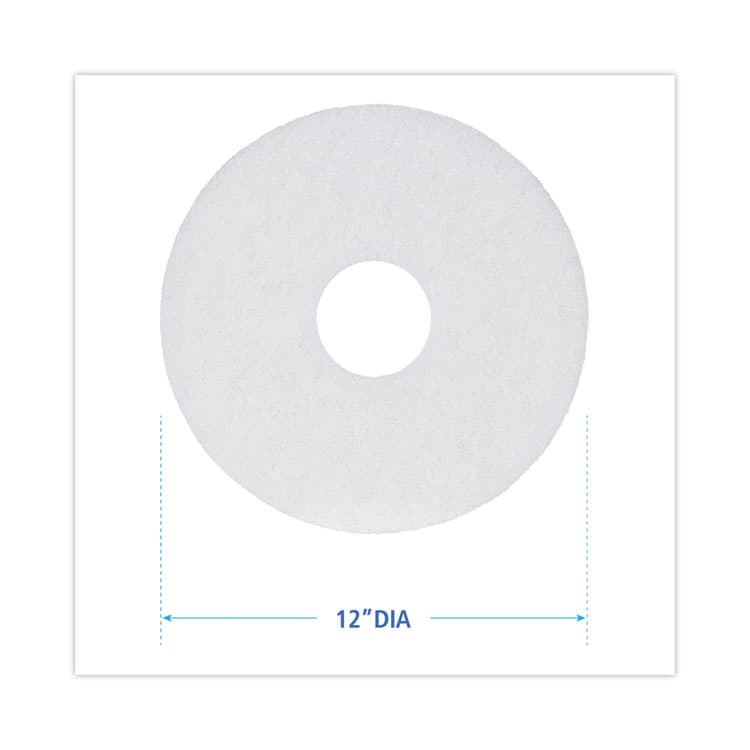 BOARDWALK Polishing Floor Pads, 12" Diameter, White, 5/Carton (BWK4012WHI) thumbnail 2