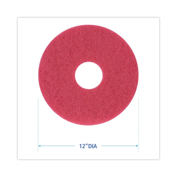BOARDWALK Buffing Floor Pads, 12" Diameter, Red, 5/Carton (BWK4012RED) thumbnail 2