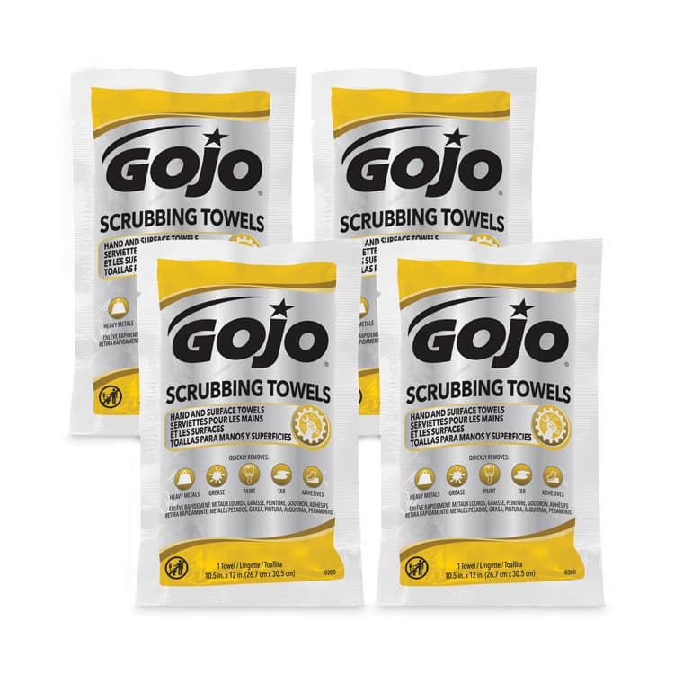 GO-JO INDUSTRIES Scrubbing Towels in Counter Display, Hand Cleaning, 12.25 x 10.5, Fresh Citrus, 4 Boxes, 80 Individually Wrapped Wipes/Carton (GOJ638004) thumbnail 4