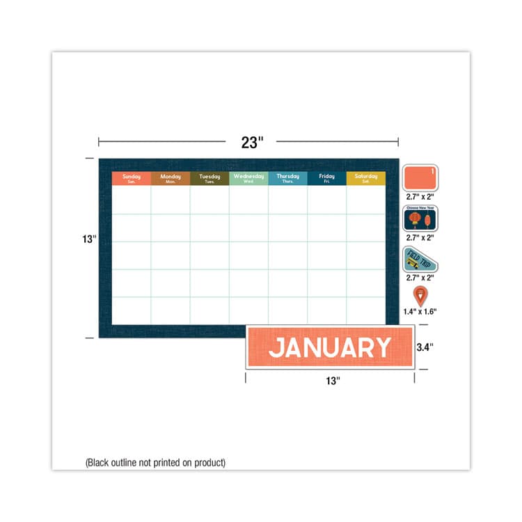 CARSON-DELLOSA EDUCATION Calendar Bulletin Board Sets, 123-Piece Set, Let's Explore, 23" x 13", Multicolor (CDP110556) thumbnail 3