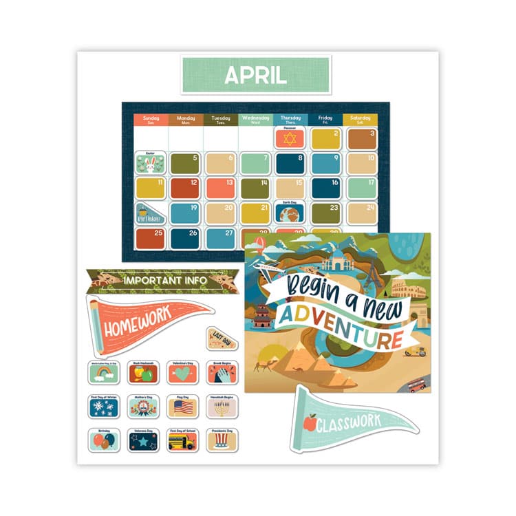 CARSON-DELLOSA EDUCATION Calendar Bulletin Board Sets, 123-Piece Set, Let's Explore, 23" x 13", Multicolor (CDP110556)
