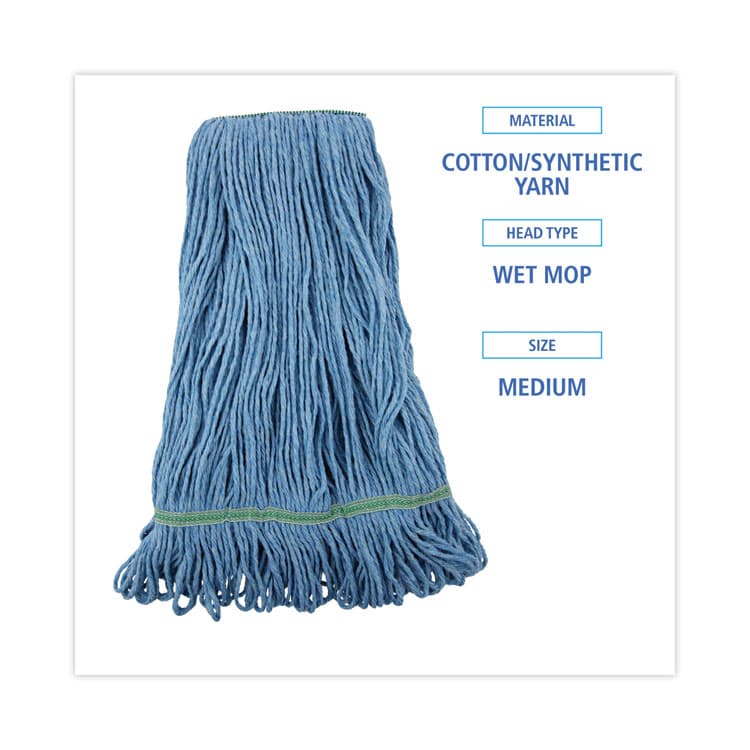 BOARDWALK Super Loop Wet Mop Head, Cotton/Synthetic Fiber, 1" Headband, Medium Size, Blue, 12/Carton (BWK502BLNBCT) thumbnail 2