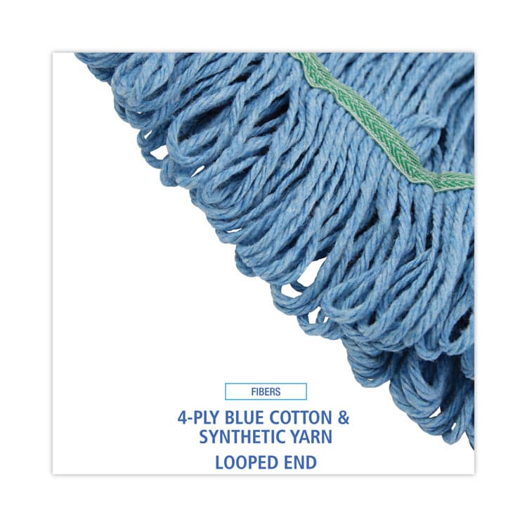 BOARDWALK Super Loop Wet Mop Head, Cotton/Synthetic Fiber, 1" Headband, Medium Size, Blue, 12/Carton (BWK502BLNBCT) thumbnail 4
