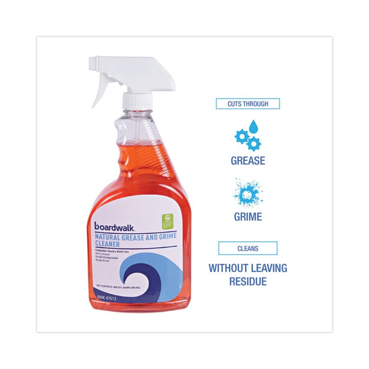 BOARDWALK Natural Grease and Grime Cleaner, Unscented, 32 oz Spray Bottle, 12/Carton (BWK47612) thumbnail 4