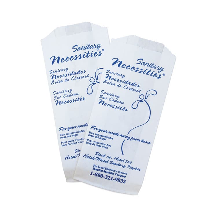 HOSPECO Necessities Hotel Courtesy Disposal Bags, 4" x 1.75" x 9", White/Blue, 500/Carton (HOSHOTEL500)