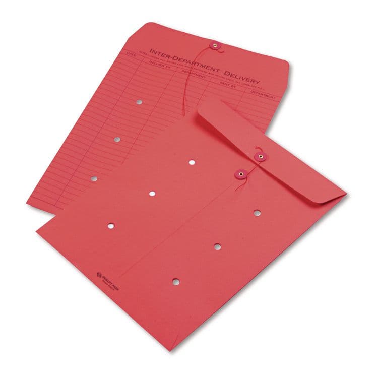 QUALITY PARK PRODUCTS Colored Paper String and Button Interoffice Envelope, #97, One-Sided Five-Column Format, 10 x 13, Red, 100/Box (QUA63574)