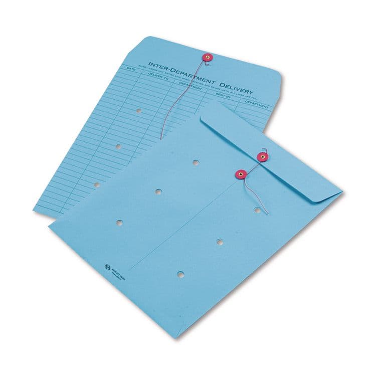QUALITY PARK PRODUCTS Colored Paper String and Button Interoffice Envelope, #97, One-Sided Five-Column Format, 10 x 13, Blue, 100/Box (QUA63577)