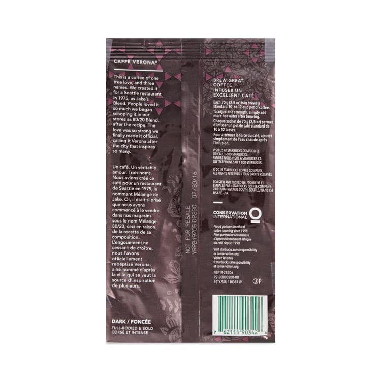 STARBUCKS COFFEE COMPANY Coffee, Caffe Verona, 2.5 oz Packet, 18/Box (SBK11018192) thumbnail 3