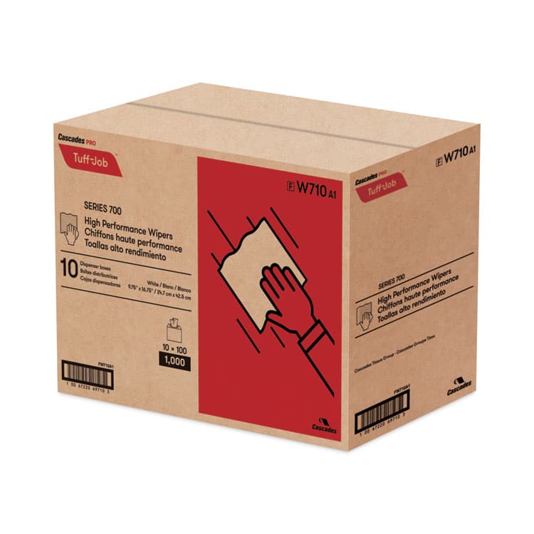 CASCADES TISSUE GROUP Tuff-Job Spunlace Towels, Pop Up Box, 9.75 x 16.75, White, 100/Box, 10 Boxes/Carton (CSDW710) thumbnail 2