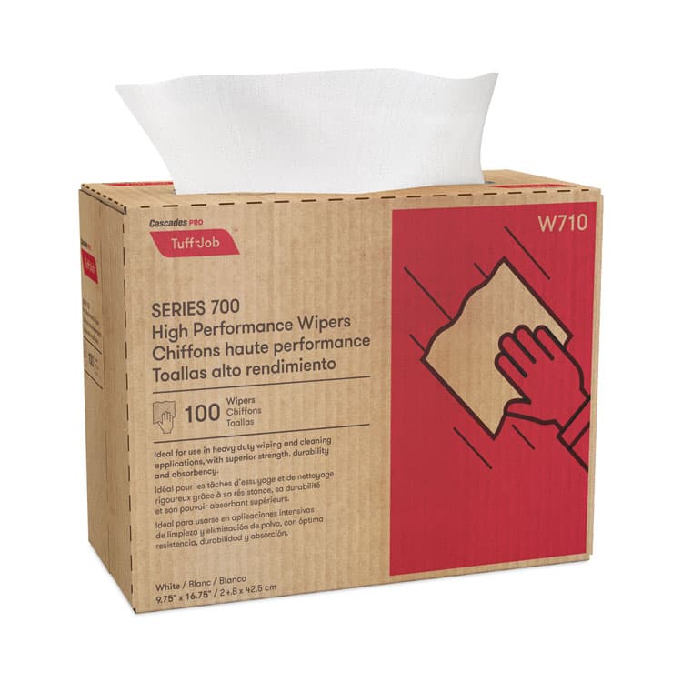 CASCADES TISSUE GROUP Tuff-Job Spunlace Towels, Pop Up Box, 9.75 x 16.75, White, 100/Box, 10 Boxes/Carton (CSDW710)
