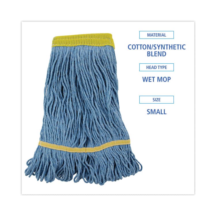BOARDWALK Super Loop Wet Mop Head, Cotton/Synthetic Fiber, 5" Headband, Small Size, Blue, 12/Carton (BWK501BL) thumbnail 2