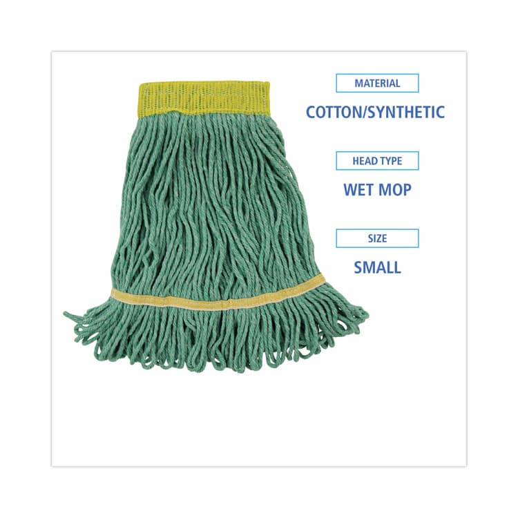 BOARDWALK Super Loop Wet Mop Head, Cotton/Synthetic Fiber, 5" Headband, Small Size, Green, 12/Carton (BWK501GN) thumbnail 2