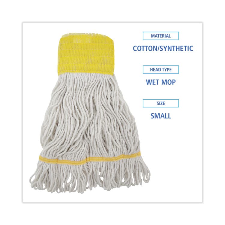 BOARDWALK Super Loop Wet Mop Head, Cotton/Synthetic Fiber, 5" Headband, Small Size, White, 12/Carton (BWK501WH) thumbnail 2