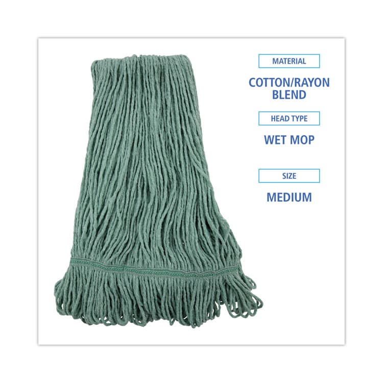 BOARDWALK Narrowband Looped-End Mop Head, Premium Standard Head, Cotton/Rayon Fiber, Medium, Green, 12/Carton (BWK502GNNB) thumbnail 2