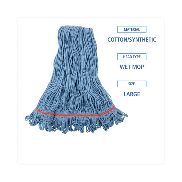 BOARDWALK Super Loop Wet Mop Head, Cotton/Synthetic Fiber, 1" Headband, Large Size, Blue, 12/Carton (BWK503BLNB) thumbnail 2