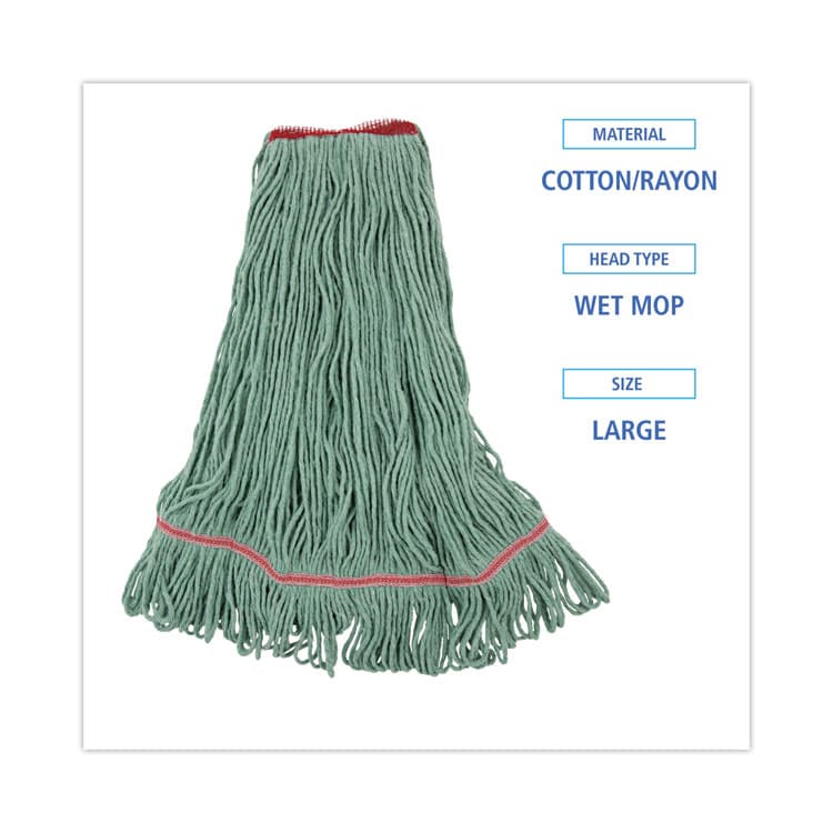 BOARDWALK Narrowband Looped-End Mop Head, Premium Standard Head, Cotton/Rayon/Synthetic Fiber, Large, Green (BWK503GNNB) thumbnail 2