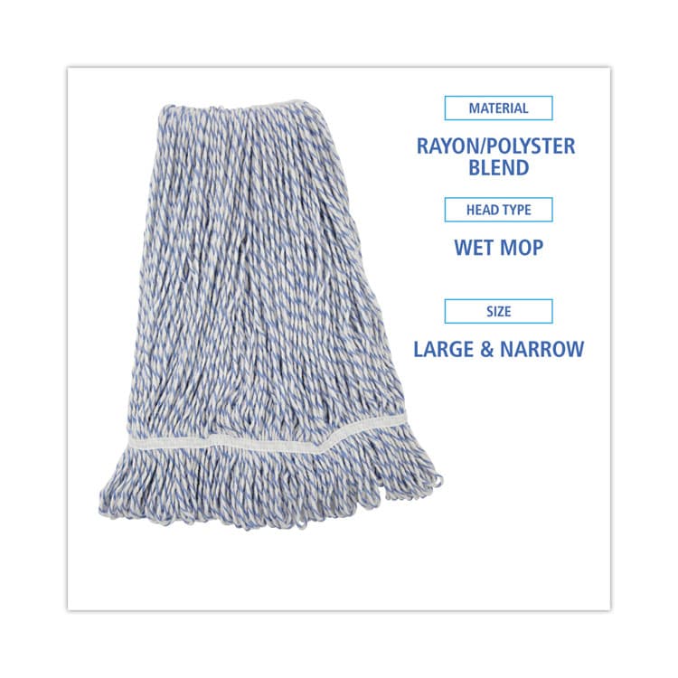 BOARDWALK Floor Finish Mop Head, Narrow, Rayon/Polyester, Large, White/Blue Stripes, 12/Carton (BWK543CT) thumbnail 2
