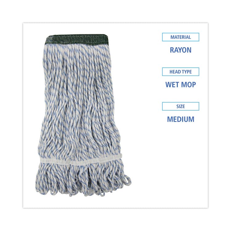 BOARDWALK Floor Finish Mop Head, Wide, Rayon/Polyester, Medium, White/Blue Stripes, 12/Carton (BWK552) thumbnail 2