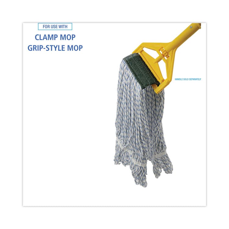BOARDWALK Floor Finish Mop Head, Wide, Rayon/Polyester, Medium, White/Blue Stripes, 12/Carton (BWK552) thumbnail 3