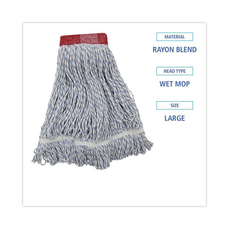 BOARDWALK Floor Finish Mop Head, Wide, Rayon/Polyester, Large, White/Blue Stripes, 12/Carton (BWK553) thumbnail 2