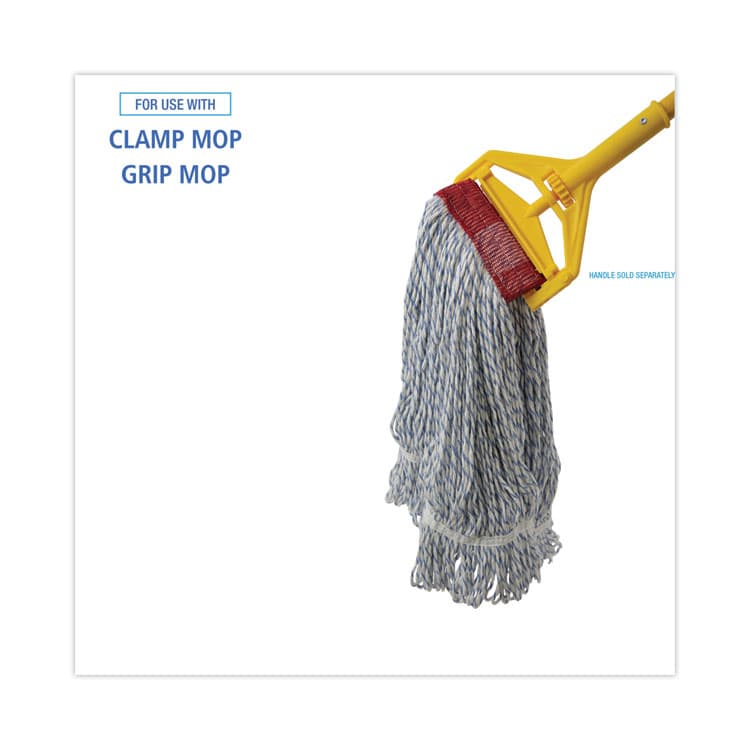 BOARDWALK Floor Finish Mop Head, Wide, Rayon/Polyester, Large, White/Blue Stripes, 12/Carton (BWK553) thumbnail 3