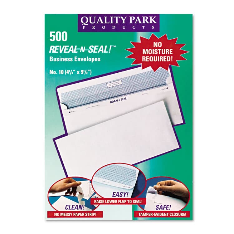 QUALITY PARK PRODUCTS Reveal-N-Seal Security Tinted Envelope, #10, Commercial Flap, Self-Adhesive Closure, 4.13 x 9.5, White, 500/Box (QUA67218) thumbnail 3