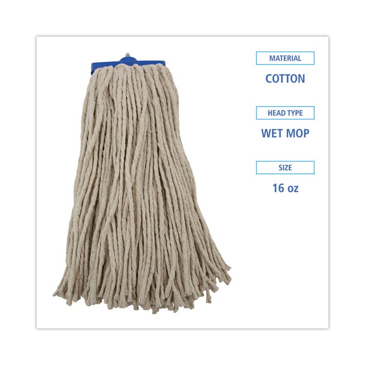 BOARDWALK Cut-End Lie-Flat Wet Mop Head, Cotton, 16 oz, White (BWK716CEA) thumbnail 2