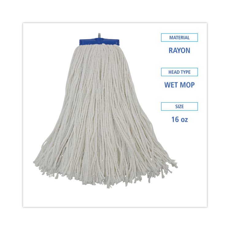 BOARDWALK Cut-End Lie-Flat Wet Mop Head, Rayon, 16 oz, White, 12/Carton (BWK716RCT) thumbnail 2