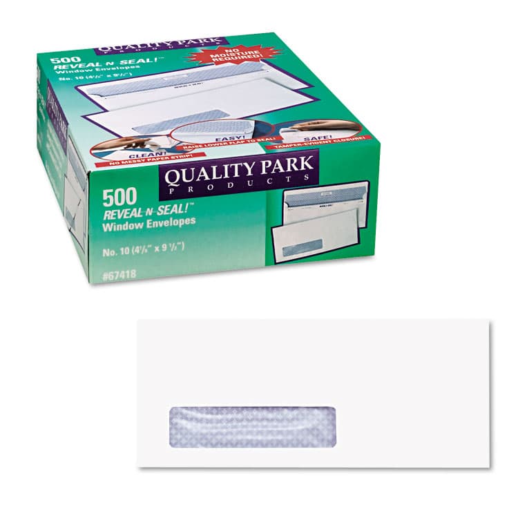 QUALITY PARK PRODUCTS Reveal-N-Seal Security-Tint Envelope, Address Window, #10, Commercial Flap, Self-Adhesive Closure, 4.13 x 9.5, White, 500/Box (QUA67418) thumbnail 2