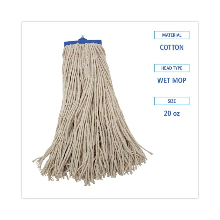 BOARDWALK Mop Head, Economical Lie-Flat Head, Cotton Fiber, 20 oz, White, 12/Carton (BWK720C) thumbnail 2