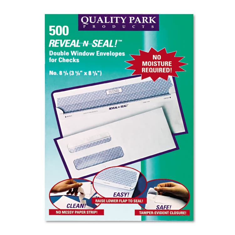 QUALITY PARK PRODUCTS Reveal-N-Seal Envelope, #8 5/8, Commercial Flap, Self-Adhesive Closure, 3.63 x 8.63, White, 500/Box (QUA67539) thumbnail 3