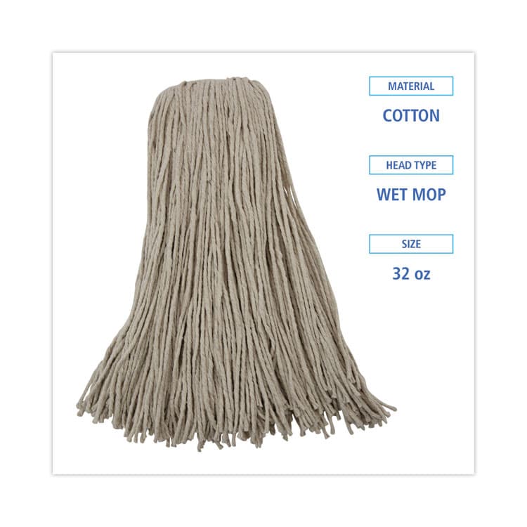 BOARDWALK Mop Head, Economical Lie-Flat Head, Cotton Fiber, 32 oz, White, 12/Carton (BWK732C) thumbnail 2