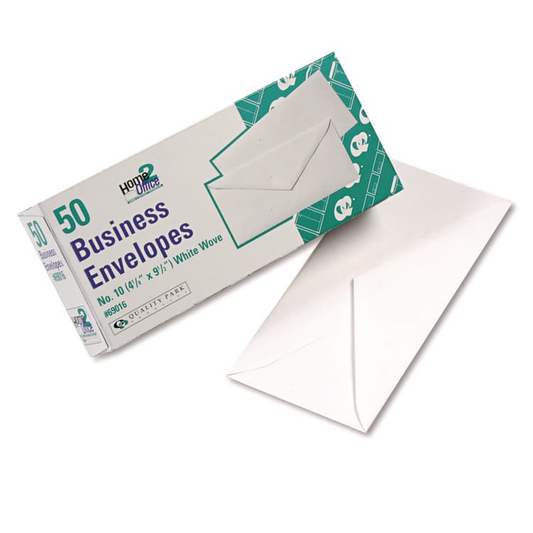 QUALITY PARK PRODUCTS White Wove Business Envelope Convenience Packs, #10, Bankers Flap, Gummed Closure, 4.13 x 9.5, White, 50/Box (QUA69016)