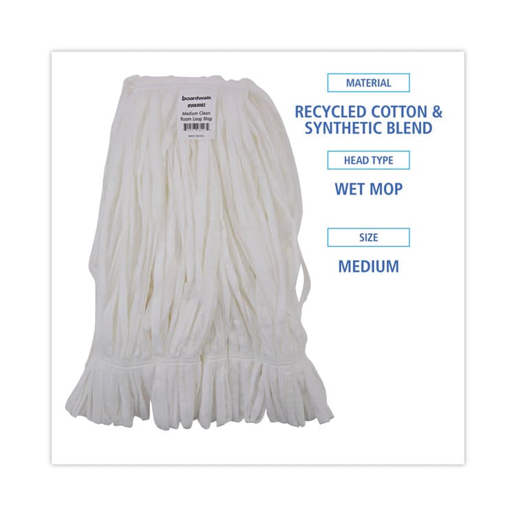 BOARDWALK Mop Head, Looped, Enviro Clean With Tailband, Cotton/Synthetic, Medium, White, 12/Carton (BWK8002) thumbnail 2