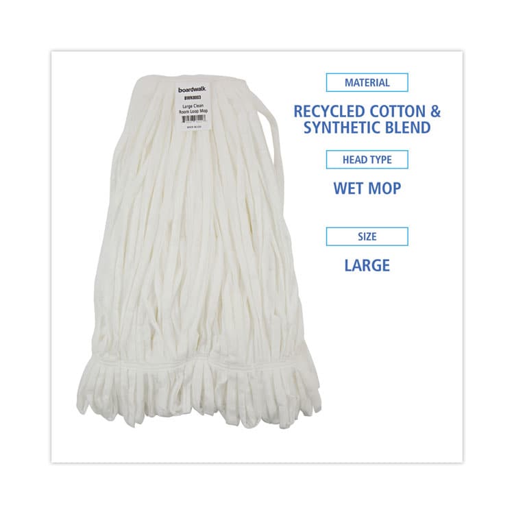 BOARDWALK Mop Head, Looped, Enviro Clean With Tailband, Cotton/Synthetic, Large, White, 12/Carton (BWK8003) thumbnail 2