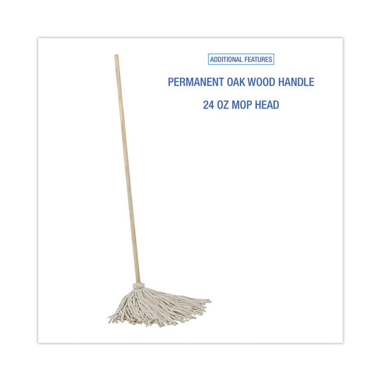 BOARDWALK Cotton Deck Mop, #24 White Cotton Head, 50" Wood Handle, 6/Carton (BWKCD50024S) thumbnail 3