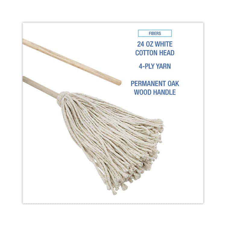 BOARDWALK Cotton Deck Mop, #24 White Cotton Head, 50" Wood Handle, 6/Carton (BWKCD50024S) thumbnail 4