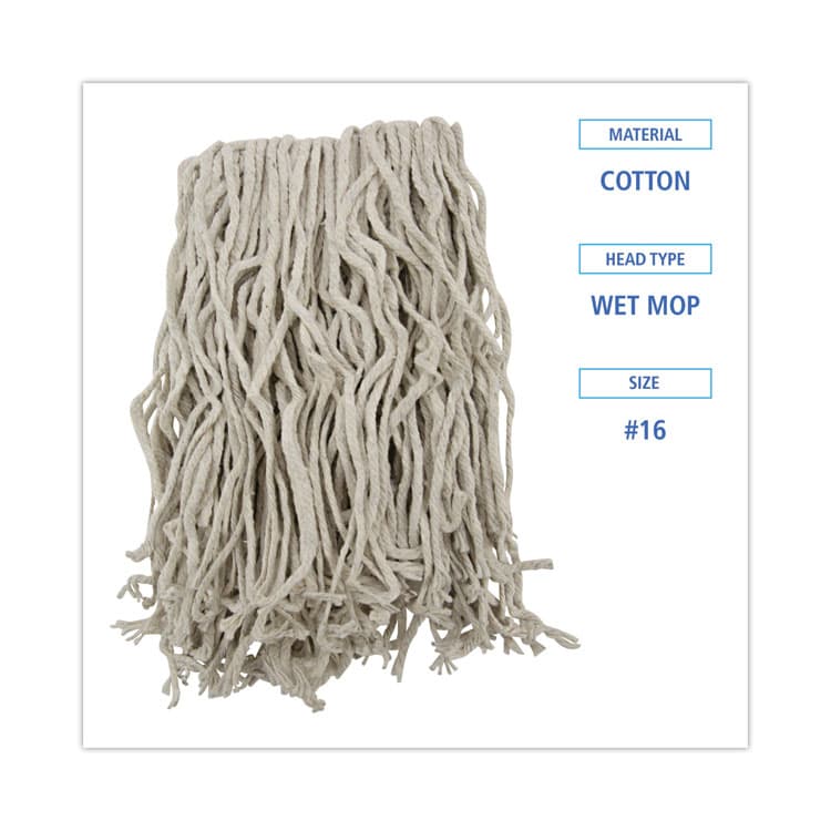 BOARDWALK Mop Head, Cotton, Cut-End, White, 4-Ply, #16 Band, 12/Carton (BWKCM02016S) thumbnail 2