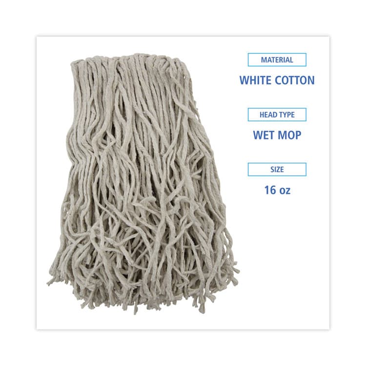 BOARDWALK Banded Mop Head, Cotton, Cut-End, White, 16 oz, 12/Carton (BWKCM20016) thumbnail 2