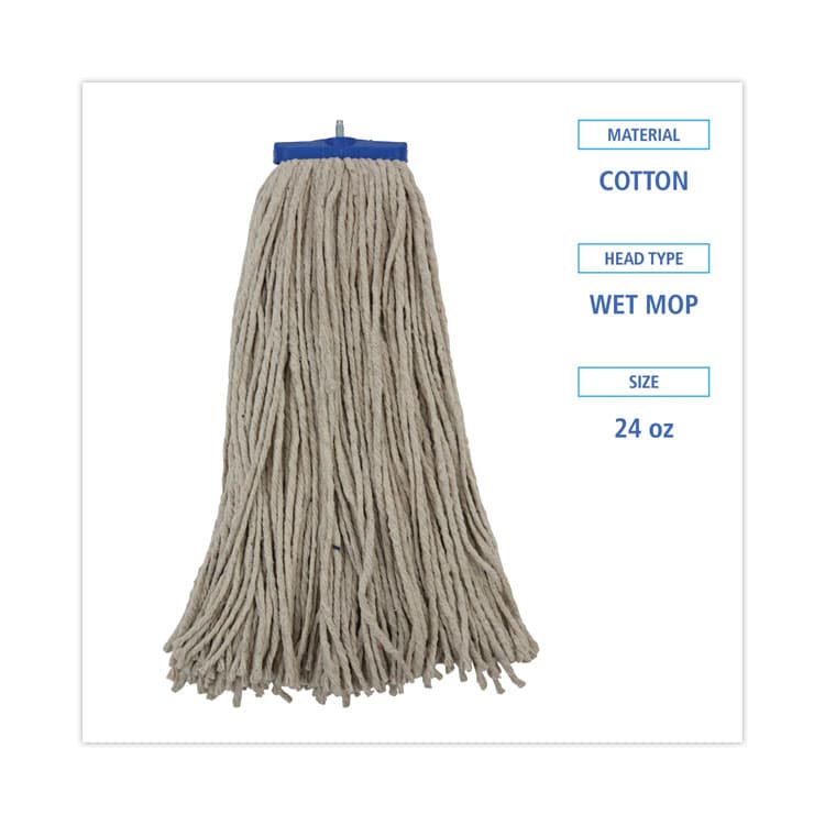BOARDWALK Mop Head, Lie-Flat Head, Cotton Fiber, 24 oz., White, 12/Carton (BWKCM22024) thumbnail 2