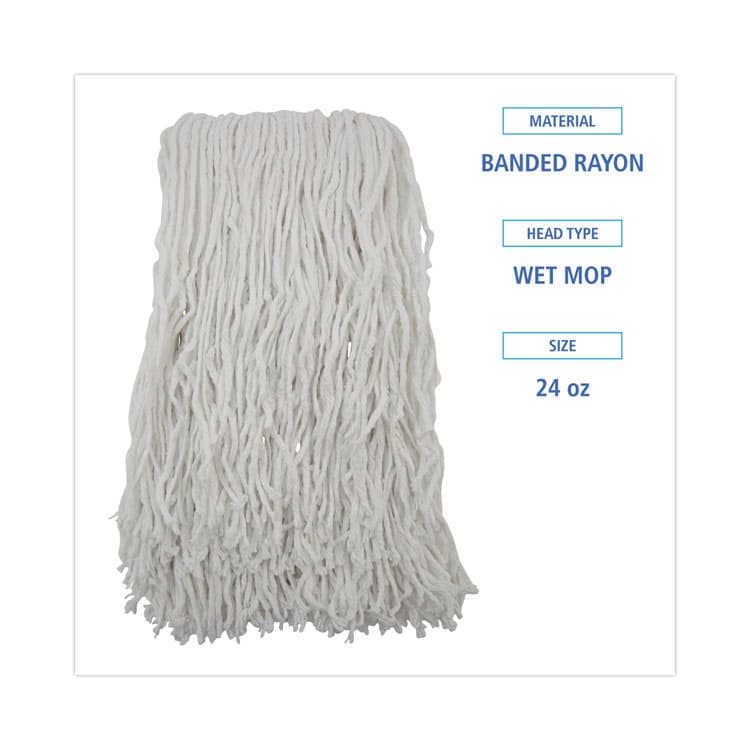 BOARDWALK Banded Rayon Cut-End Mop Heads, #24, White, 1.25" Headband, 12/Carton (BWKRM03024S) thumbnail 2