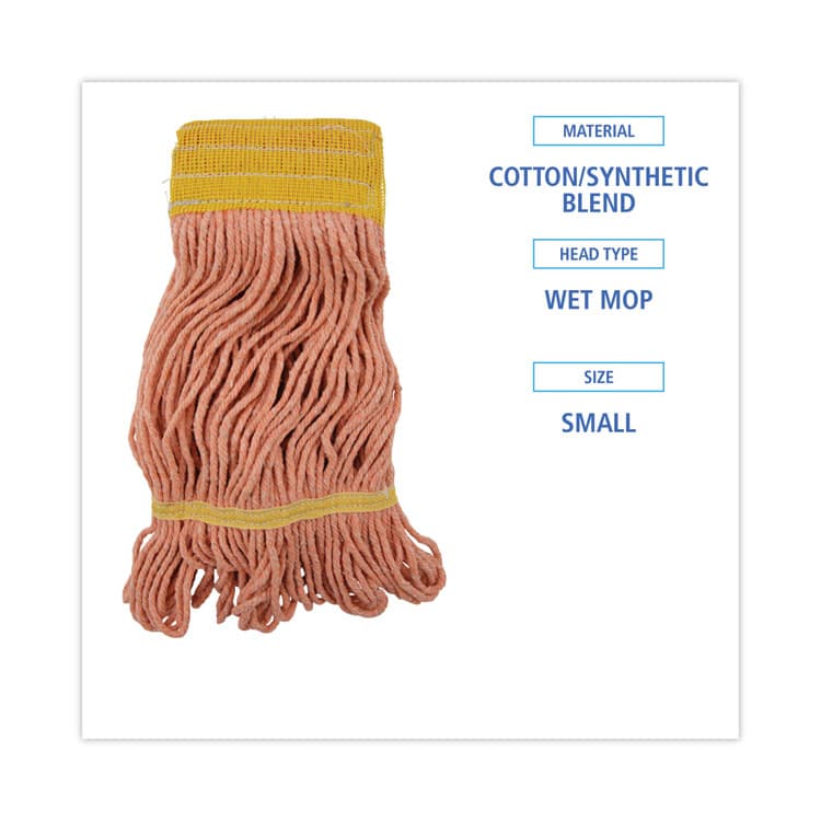 BOARDWALK Super Loop Wet Mop Head, Cotton/Synthetic Fiber, 5" Headband, Small Size, Orange, 12/Carton (BWK501OR) thumbnail 2