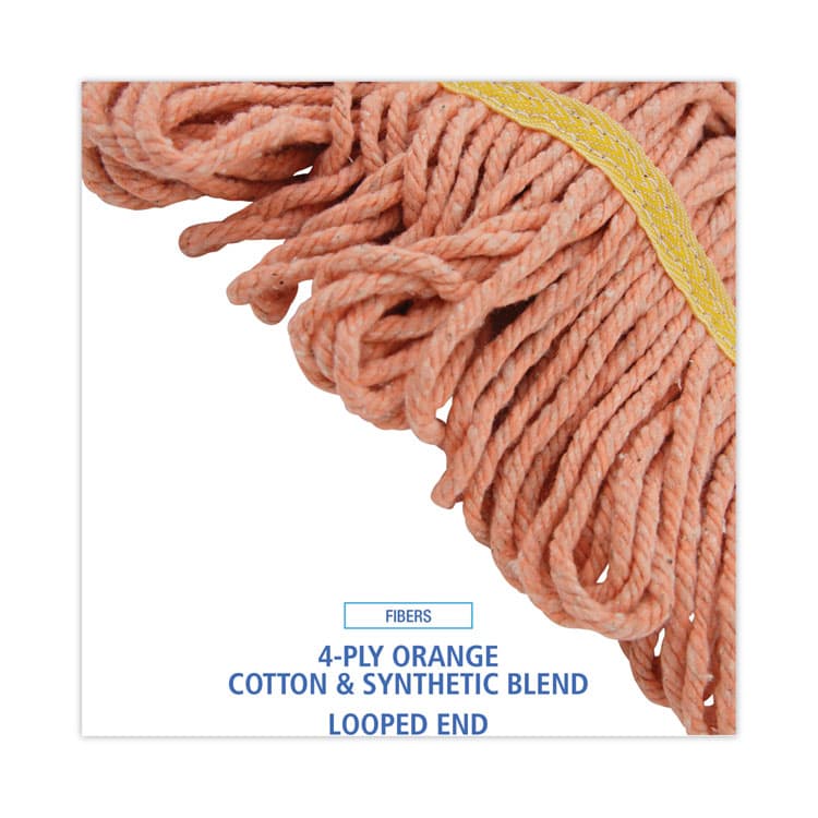 BOARDWALK Super Loop Wet Mop Head, Cotton/Synthetic Fiber, 5" Headband, Small Size, Orange, 12/Carton (BWK501OR) thumbnail 4